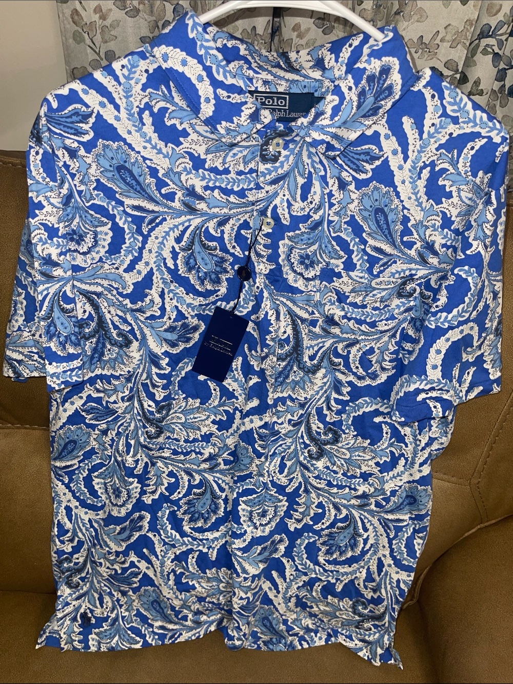 Polo by Ralph Lauren Royal Blue & White Paisley Short-Sleeve Button-Down